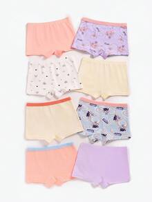 8pcs/Pack Girls' Cute Cartoon Print Briefs - Multicolor - View 2