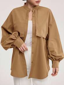 Mulvari Women's Casual Solid Color Lantern Sleeve Blouse, Spring & Autumn,Long Sleeve Tops