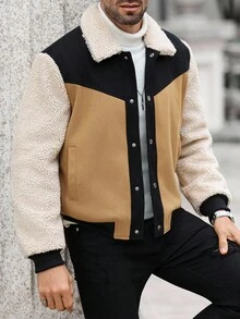 Manfinity Homme Herren Lässiger Kontrast-Farbiger Einreihiger Mantel, Herbst/Winter - Verschiedenfarbig - Übersicht 5