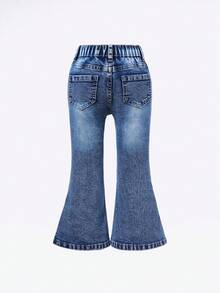 SUMWON Cotton Kids Distressed Flared Jeans Bell Bottom Style Wide Leg Denim Pants Autumn Winter Casual Ripped Vintage Y2K Retro Relaxed Elastic Waist Bottoms - Medium Wash - View 2