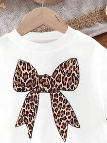 SHEIN Happikins Baby Girl Casual Vintage Leopard Print Bow Design, White, Soft Thick Crew Neck Long Sleeve Sweatshirt And Leggings Set, Suitable For Autumn/Winter Baby Girl Casual Pant Sets Cheetah Outfit Baby Baby Girl Clothes With Bow For Fall Baby Girl Leopard Outfit - Multicolor - View 5