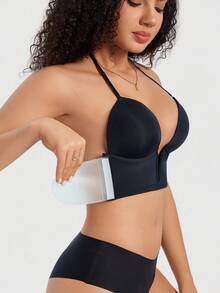 1pc Women's Strapless, Adjustable, Minimalist Wireless Bra - Black - View 4