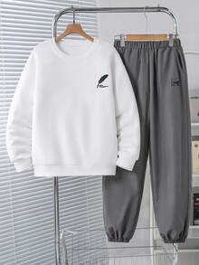 2件套休闲时尚简约印花慢跑裤套装，适合秋季日常通勤 - 彩色 - 查看 1