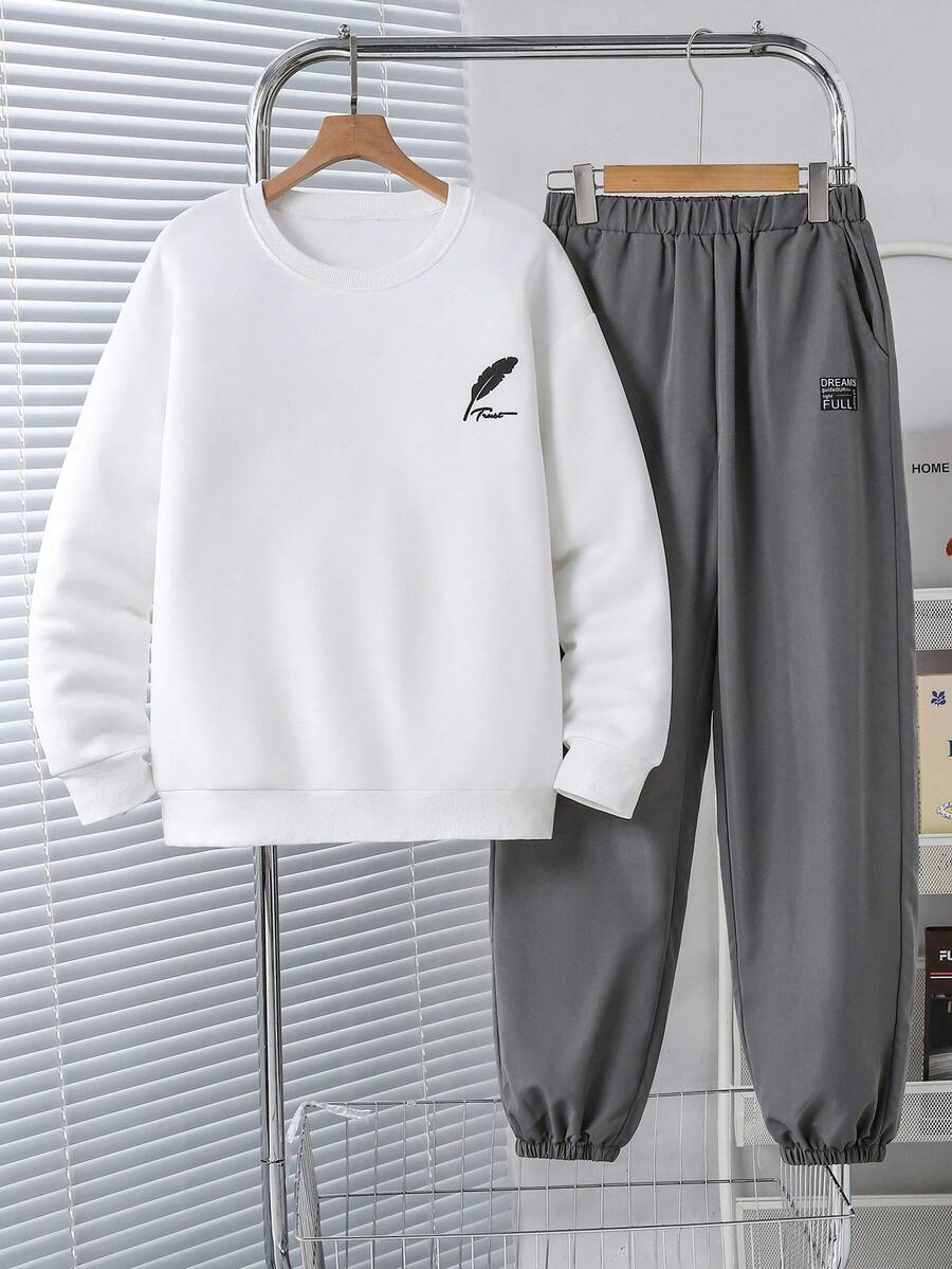 2件套休闲时尚简约印花慢跑裤套装，适合秋季日常通勤 - 彩色 - 查看 1
