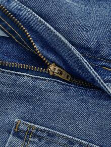 ROMWE Grunge Punk Plus Size Women's Loose Fit Casual Star Printed Distressed Denim Shorts - Blue - View 3