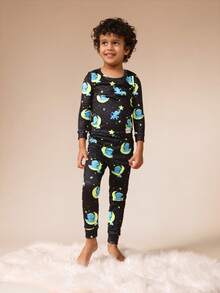 SUMWON Kids Dreamy Night Pajama Set With Sleeping Elephants On Moon Stars Pattern Long Sleeve Winter Bedtime Sleepwear Nightwear Lounge Set , Casual And - Navy Blue - View 1