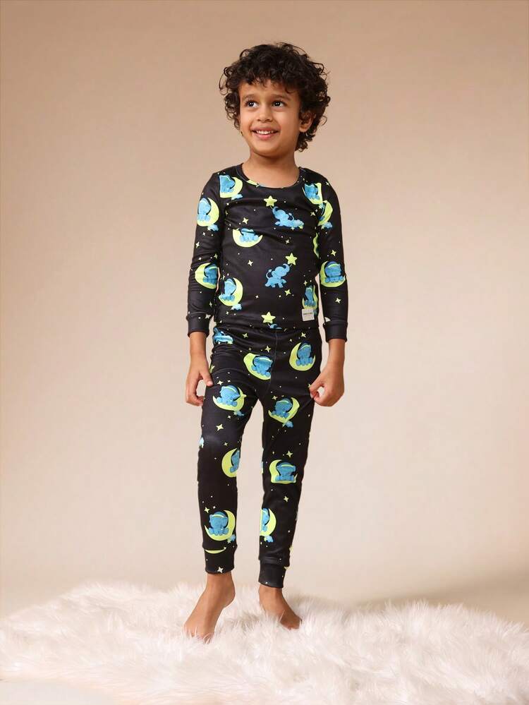 Ensemble pyjama à manches longues avec motif éléphant et lune