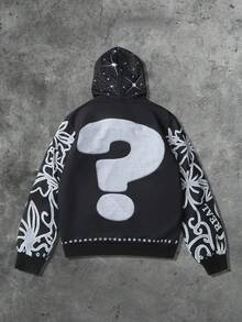 ROMWE MEN Goth Men's Fashionable Slogan Print Hoodie, Autumn - Black - View 2