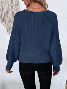 EMERY ROSE Raglan Sleeve Textured Knit Cardigan Button Up Cardigangreen Cardiganchunky Cardigan - Navy Blue - View 2