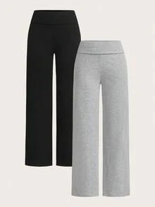 Girlism 2 件套青少年女童高腰阔腿直筒休闲裤，适合夏季 - 彩色 - 查看 1