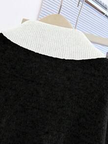 Franclia V-Neck 2 In 1 Long Sleeve Sweater, Autumn/Winter - Black - View 8