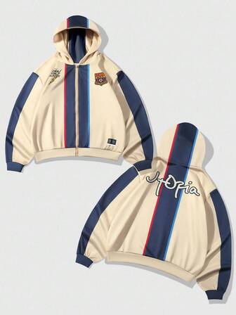 Street Life Men's Contrast Color Prep Print Hooded Long Sleeve Sweatshirt , Fall