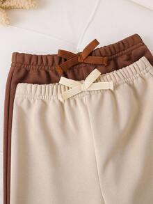 2 pièces Pantalons larges à jambes amples doublés thermiques gris et noirs pour bébés garçons, taille à cordon de serrage contrastant, polyvalents et décontractés pour l'école, la maison, les sorties, mode pour l'automne/l'hiver - Kaki - Voir 3