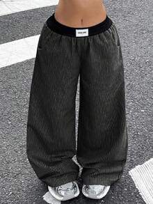 Coolane 女士四季皆宜的演唱会街头风 Y2K 复古外出黑色阔腿裤，黑色裤子 - 黑色 - 查看 3