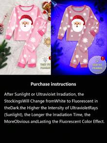 SHEIN 1 Set Young Girls Christmas Santa Claus Print Contrast Color Collar & Cuffs Design Pajamas, Snug Fit Comfortable Knit Long Sleeve Top And Pants, Sleepwear Loungewea R Snug Fit Christmas Pajamas Kids