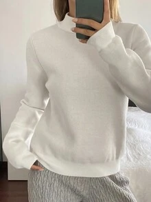 DAZY 女士加厚保暖内衬高领汗衫，时尚外套长袖上衣 - 白色 - 查看 3