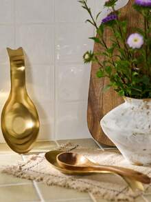 Cirelle 1 件不锈钢勺子托盘，厨房炊具工具，适用于火锅、餐厅 - 金色 - 查看 1