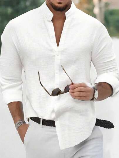 Manfinity Homme Loose Fit Men's Solid Button-Front Shirt (No Tee)