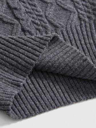 ROMWE Romantic Thick Knit Z-Pattern Deep Floral Gray Off-Shoulder Lantern Sleeve Pullover Sweater