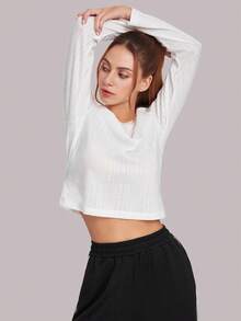 With My Calm Damen Daumen-Loch Strukturiertes Rippstoff Rundhals Langarm Lässig Sport T-Shirt, geeignet für täglichen Gebrauch, Laufen, Tennis