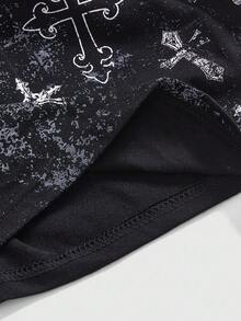 ROMWE Grunge Punk Top de tubo arrugado con estampado de cruz para mujer - Negro - Ver 4