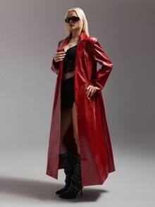 SHEIN ICON 女式 Y2K 粉色鳄鱼皮图案长款开襟休闲外套夹克，秋冬街头风 - 粉色 - 查看 6