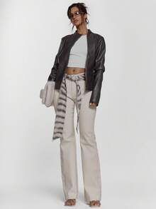 MUSERA High Neck Asymmetric Zip Down Faux Leather Fitted Jacket Sexy Going Out Night Out Winter Cute Streetwear Feraux Spring - Dark Grey - View 4