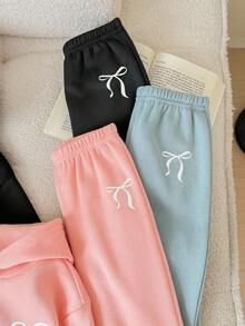 Set de 6 piezas Sudadera con capucha y pantalón de cintura elástica con patrón de corazón de unicolor lindo para bebé niña, otoño/invierno