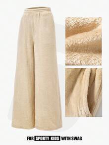 JNSQ Pantalon maxi casual en polaire épaisse et oversize pour préadolescentes, convient pour le port quotidien, les activités extérieures, les vacances, le streetwear, les fêtes et les loisirs