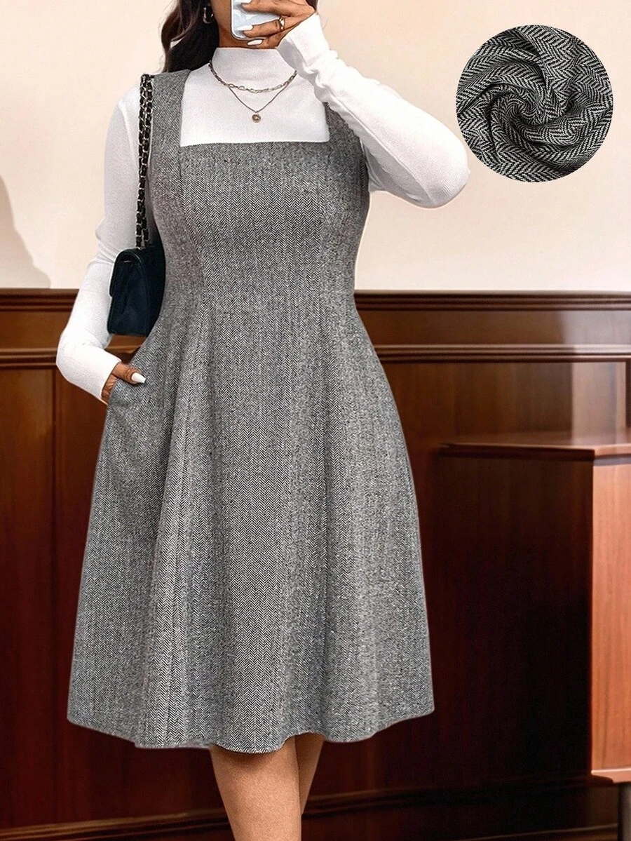 Auvina Plus Size Retro Elegant Sleeveless Midi Dress, Suitable For Commuting