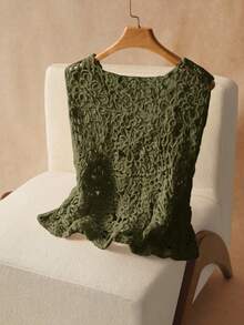 Elaquor Plus Size Women's Fashion Bohemian Button Knit Vest/Winter Knitted Cover Up Green Knit Top Summer Tops Women - Army Green - View 3