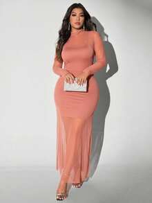 Viva Relle Plus Size Knitted Mesh Sexy Spaghetti Strap High Neck Sheer 2 Pieces Set