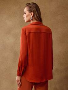 MOTF PREMIUM FALL WINTER SOLID BUTTON UP SHIRT - Orange - View 4