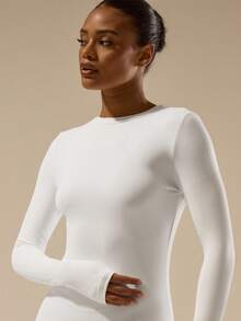 MUSERA ESSENTIALS 柔软触感长袖修身中长连衣裙，春夏基础款可爱休闲度假白色连衣裙，适合女士在伊比沙岛海滩度假、夜间外出、婚礼宾客、优雅生日派对、约会之夜、休闲装扮、夏季穿搭、新娘单身派对、告别单身派对等场合穿着。 - 白色 - 查看 5