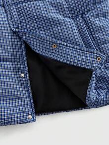 ROMWE MEN Prep 男士休闲学院风字母刺绣格子印花立领棉背心，秋冬 - 藍色 - 查看 6