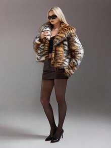 SHEIN ICON 女式虎纹仿毛领长袖夹克，秋冬 - 彩色 - 查看 6