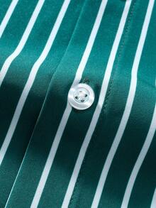 Manfinity Mode Stylish Men Dark Green Striped Button Up Shirt With Long Sleeves And Regular Length, Perfect For Business Wear Blue Black And White, Fashion Dress Shirt, Business, Fall - Dark Green - View 5