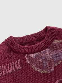 ROMWE MEN Street Life Men's Crew Neck Printed Racing Car Pattern Knit Sweater, Fall/Winter