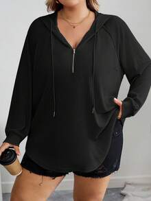 SHEIN CURVE+ Curves Plus Size/Chool Clothes/Back To School Clothes /Back To SchoolPlus Size Pink Half Zip Sweatshirt Pullover Sweatshirt, Suitable For Autumn Plus Size Sweatshirts Women Plus Size Sweatshirts 8xl Women Clothes 6xl Plus Womans Clothes Women Curve Plus Clothing, Fall Clothes For Womenfall Clothes For Women, Winter, CURVE PLUS - Black - View 3