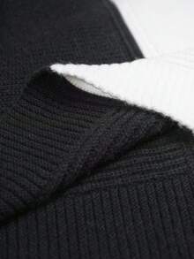 Elenzga Plus Size Women's Black And White Patchwork Batwing Sleeve Crew Neck Sweater,Autumn Elegant Smart Casual Everyday Gothic Thick Knitted Loose Pullover - Black and White - View 8