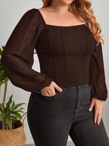 Firerie Modny, elegancki top damski w dużym rozmiarze z kwadratowym dekoltem i długim rękawem