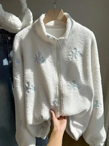 SHEIN EZwear Chaqueta de piel sintética de corte holgado y casual, para otoño/invierno, tallas grandes