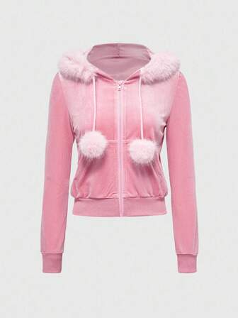 ROMWE Avant Sudadera con capucha de terciopelo con adorno de strass en forma de corona para mujer, estilo Y2K