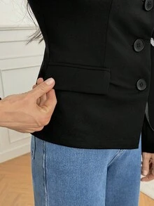 SHEIN Tall Blazer casual de moda minimalista y liso para mujer, ropa de otoño e invierno para mujeres, mujeres altas - Negro - Ver 10