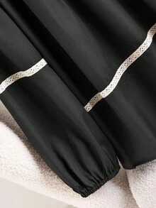 CosyJoli Plus Size Women's Fashion Round Neck Black Contrast Color Long Sleeve Blouse, Casual Wear & Date Black And White Blouse Black Western Top Modest Blouse Peasant Blouse - Black - View 5