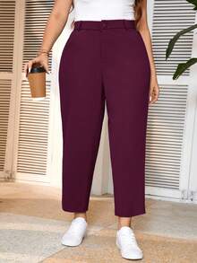 SHEIN Frenchy Quần ống côn màu trơn cỡ lớn dành cho nữ mặc đi làm thường ngày vào mùa thu/đông - Màu Tím - Xem 2