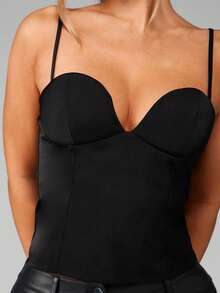 MISSGUIDED Satin Structured Bustier Corset Style Cami Crop Top With Adjustable Spaghetti Straps Evening Party Club Night Out Fashion - Black - View 4