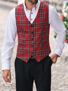 Manfinity CasualCool Questo gilet casual da uomo presenta un motivo a quadri per uno stile elegante e stratificato. Perfetto per il Natale, è adatto per l'uso quotidiano, per il lavoro, per feste e banchetti. Questo gilet è un pezzo versatile ed essenziale nel guardaroba di ogni uomo ed è un ottimo regalo per il tuo ragazzo o marito. Gilet da uomo a quadri rossi per uomo elegante senza maniche, costumi natalizi - Multicolore - Visualizzare 7