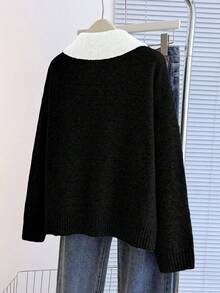 Franclia V-Neck 2 In 1 Long Sleeve Sweater, Autumn/Winter - Black - View 2