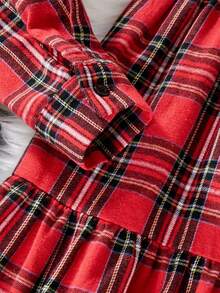 Tween Girls Loose A-Line Plaid Collar Dress, Suitable For Holiday Outfits Fall Winter - Red - View 6